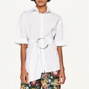 Short Sleeve Button-Up with Ring Belt